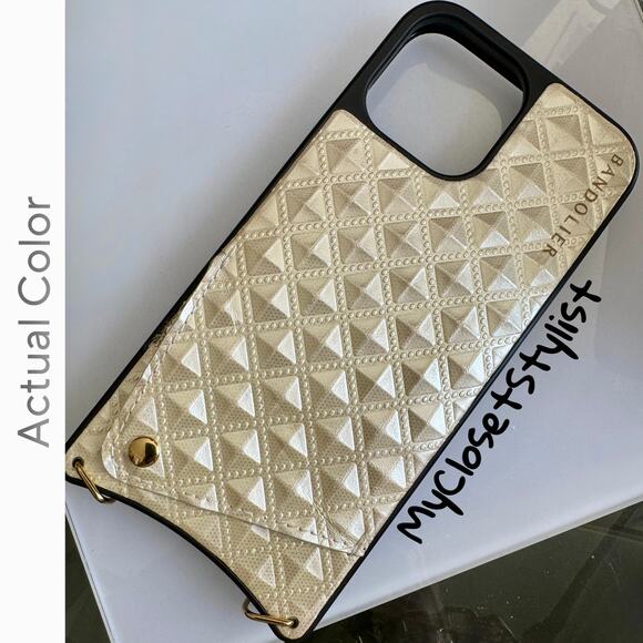 BANDOLIER Pyramid Studs iPhone 13 Pro Max RARE CASE Purse NEW! pouch gold unisex - Picture 10 of 11